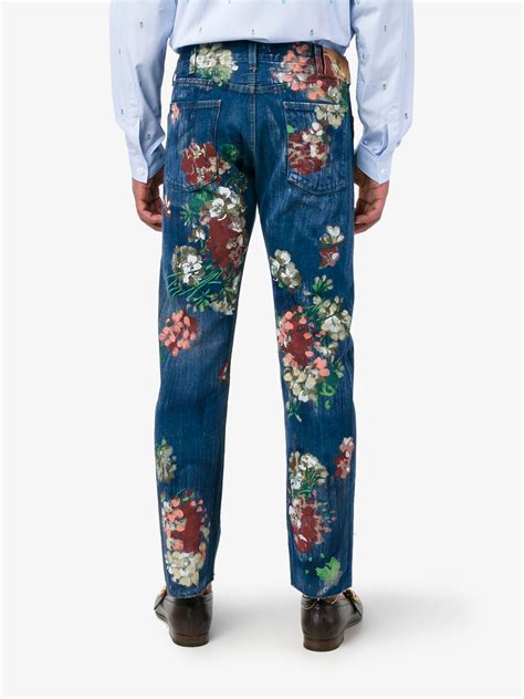 gucci hand painted flower denim jeans|gucci men's skinny jeans.